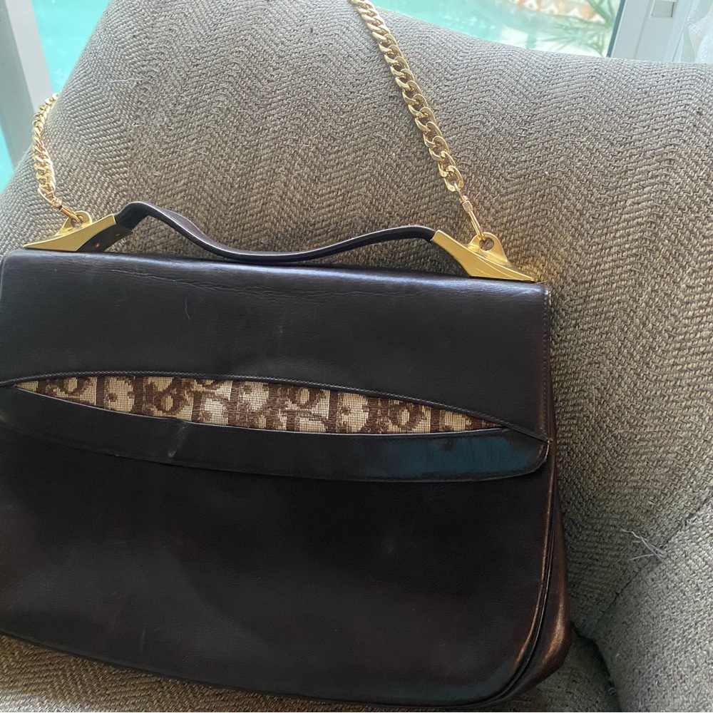 Christian Dior Brown Leather Bag with Gold Accents - Stunning Luxury